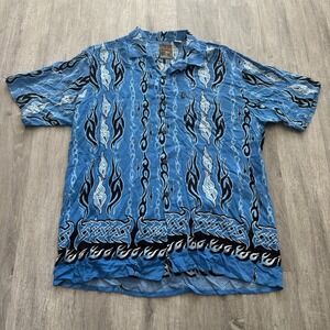 Pineapple Connection Vintage Surf Skate Button Up Shirt Size XL Blue Tribal 90's